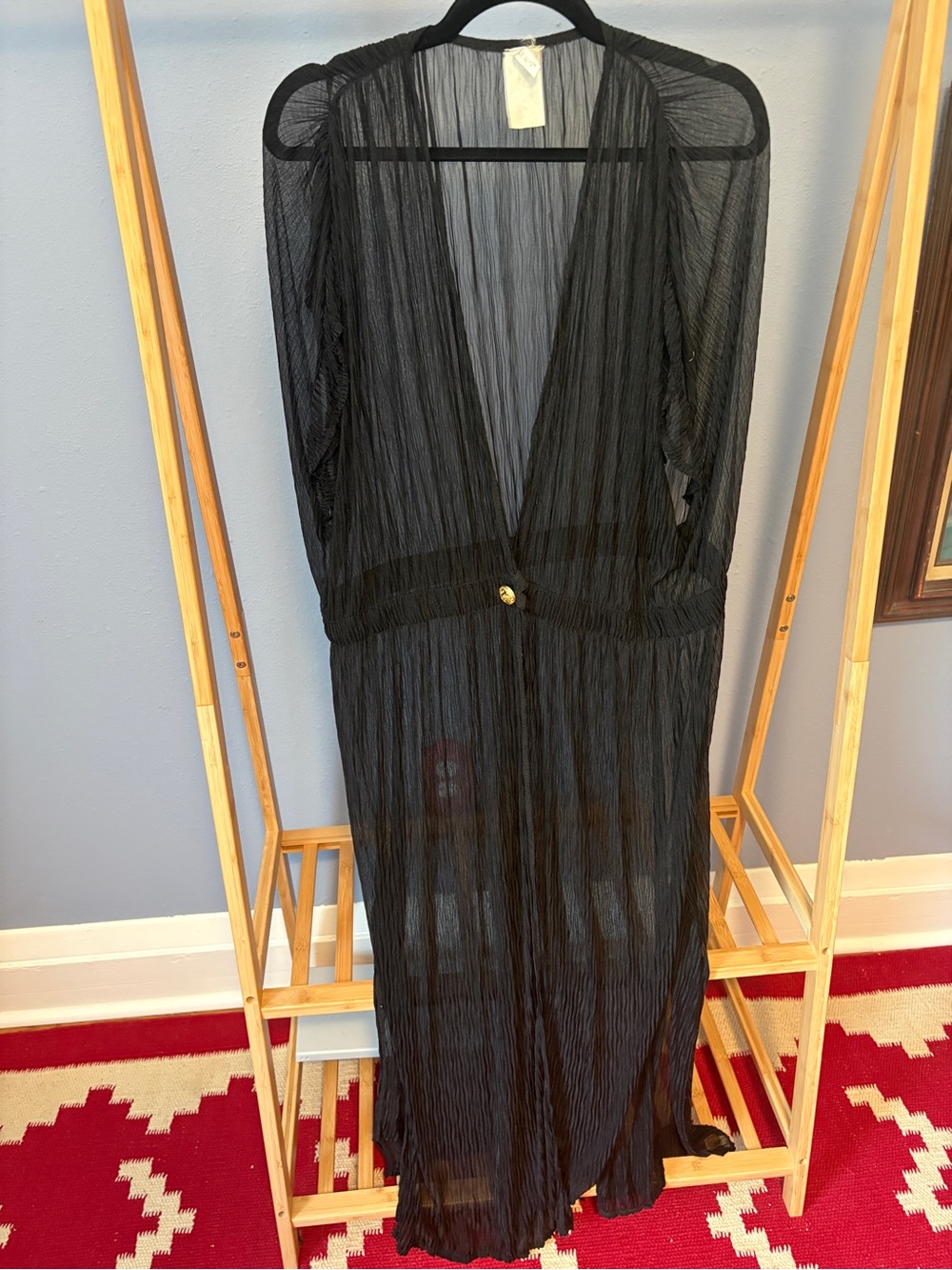 Bolero Sheer Black Ruched Maxi Duster